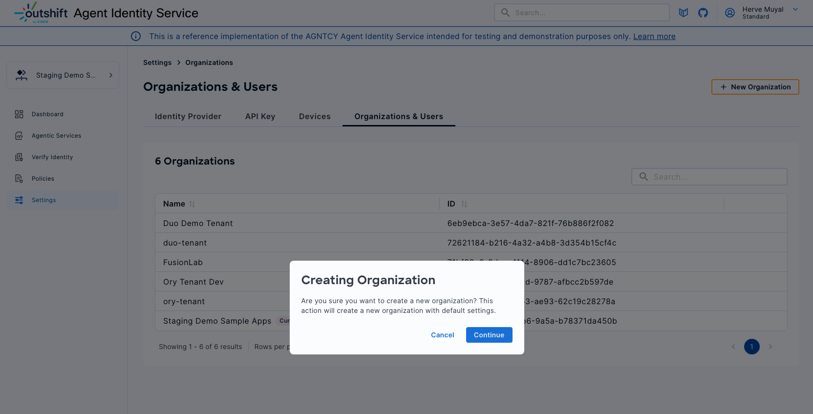 Create new organization