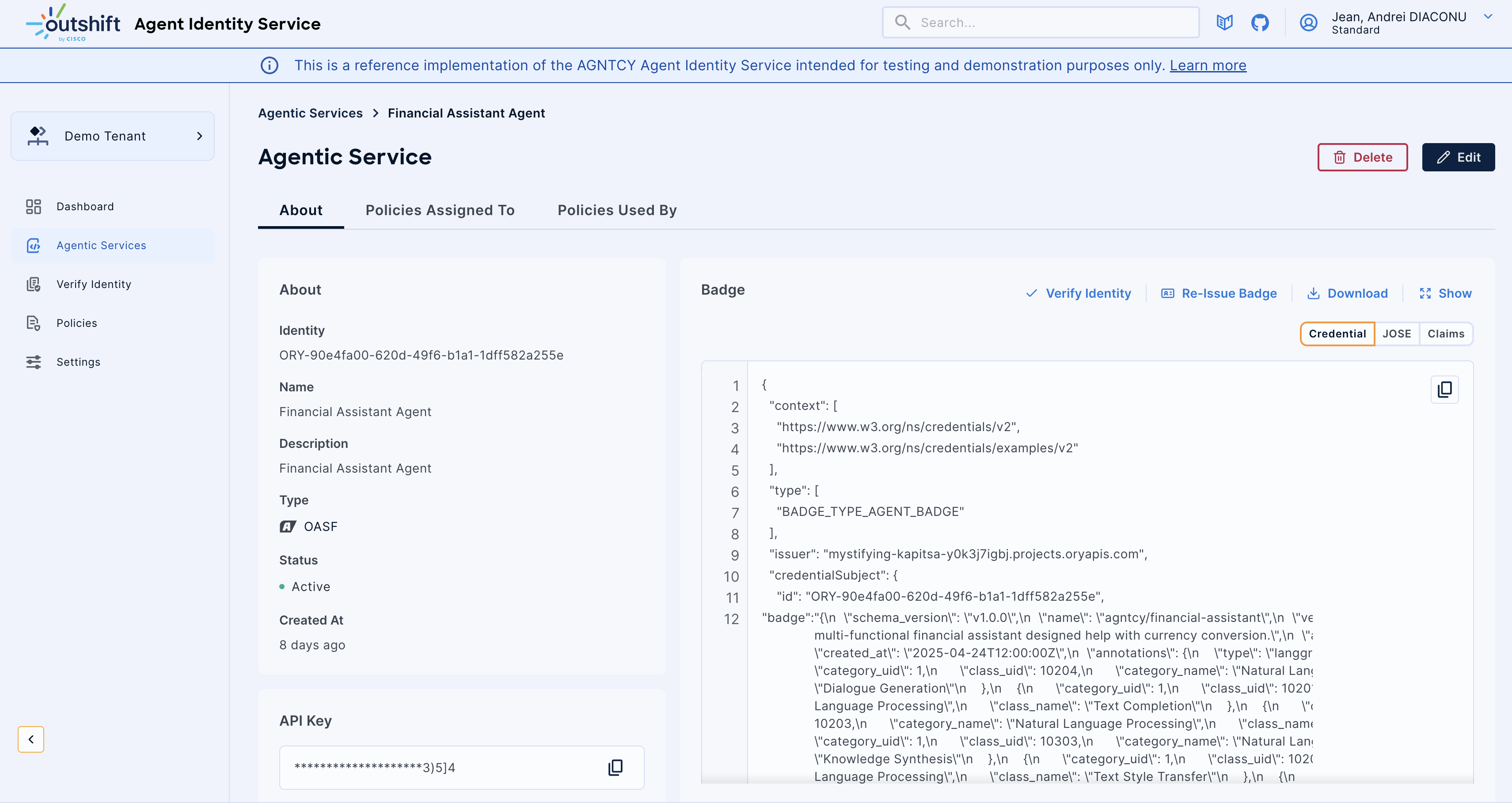 Agentic Service API Key