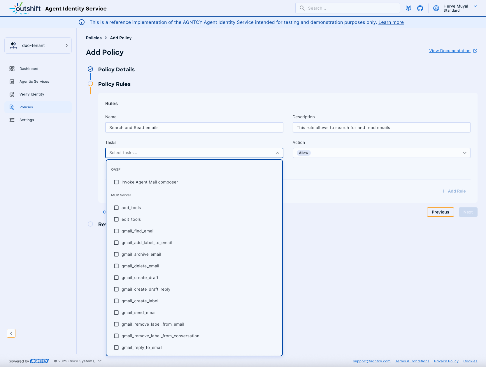 Policy Rule Tasks Selection